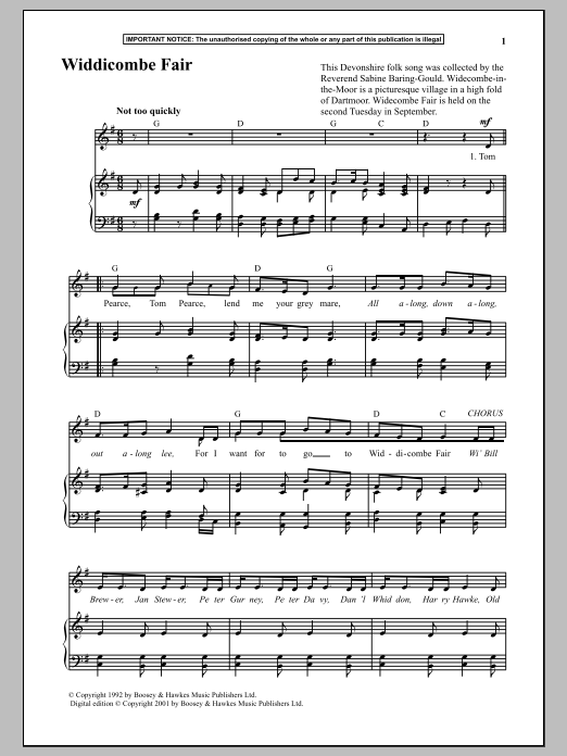 Anonymous Widdicombe Fair sheet music notes and chords arranged for Piano & Vocal