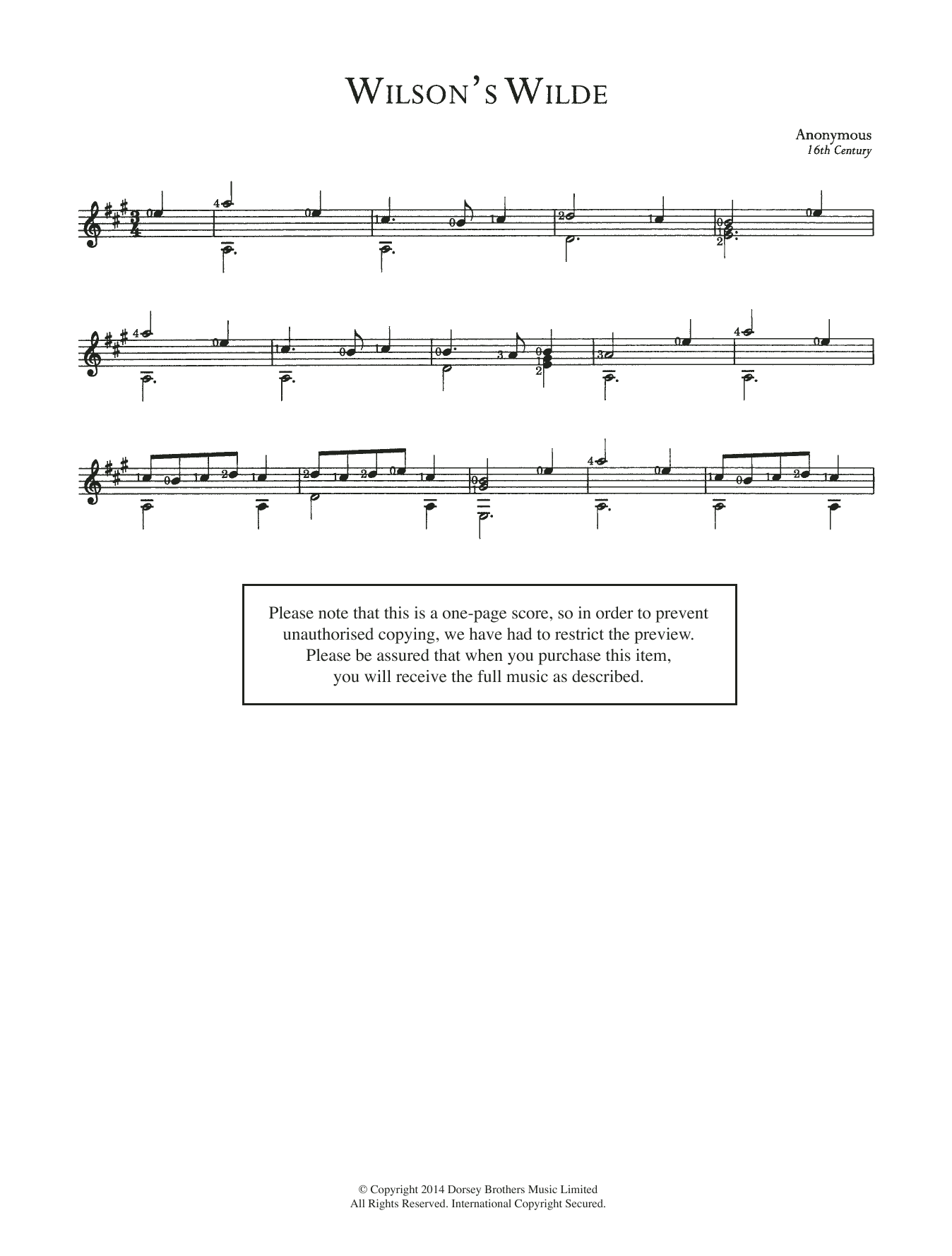 Anonymous Wilson's Wilde sheet music notes and chords arranged for Easy Guitar