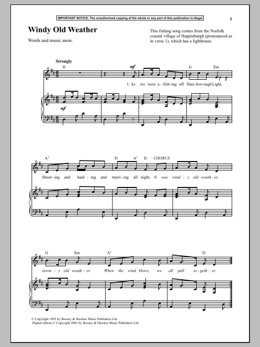Anonymous Windy Old Weather sheet music notes and chords arranged for Piano & Vocal