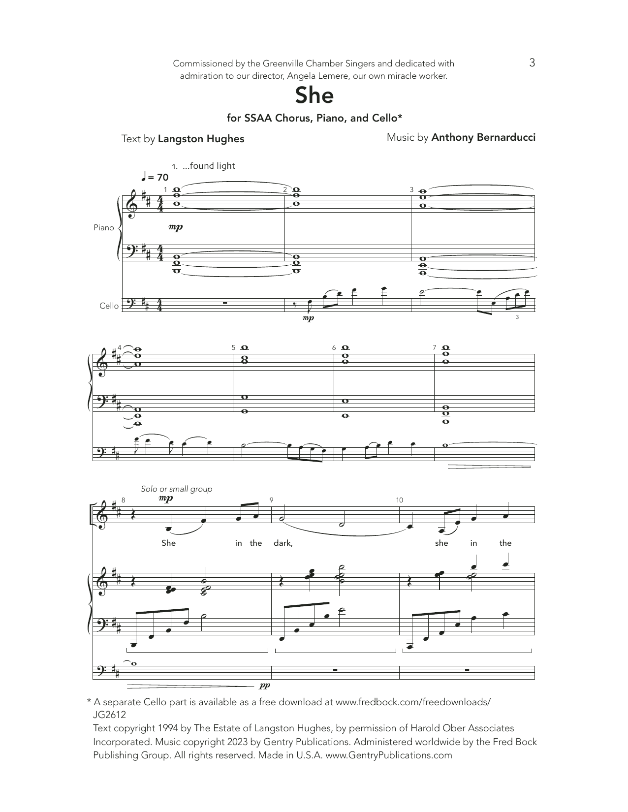Anthony Bernarducci She sheet music notes and chords arranged for SATB Choir