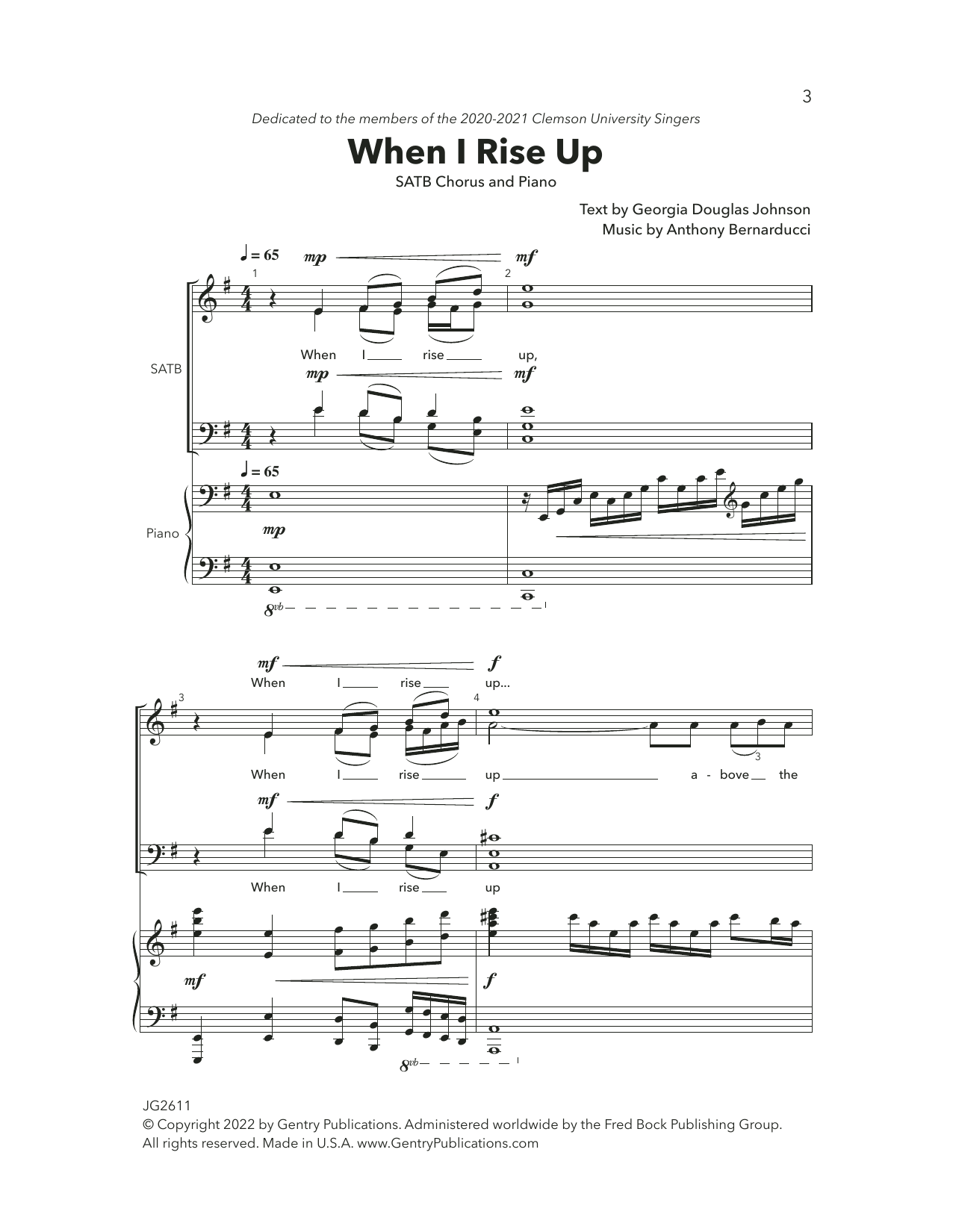 Anthony Bernarducci When I Rise Up sheet music notes and chords arranged for SATB Choir
