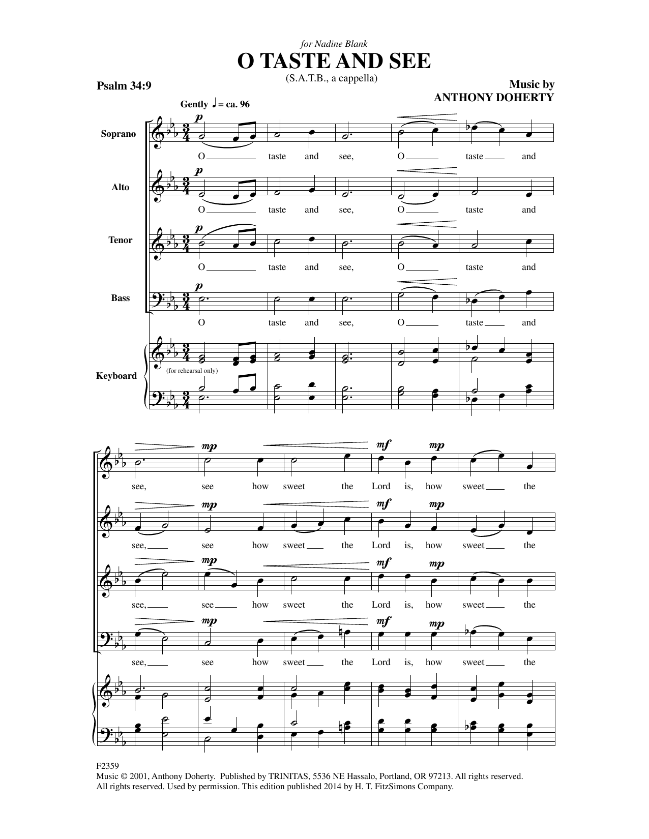 Anthony Doherty O Taste And See sheet music notes and chords arranged for SATB Choir