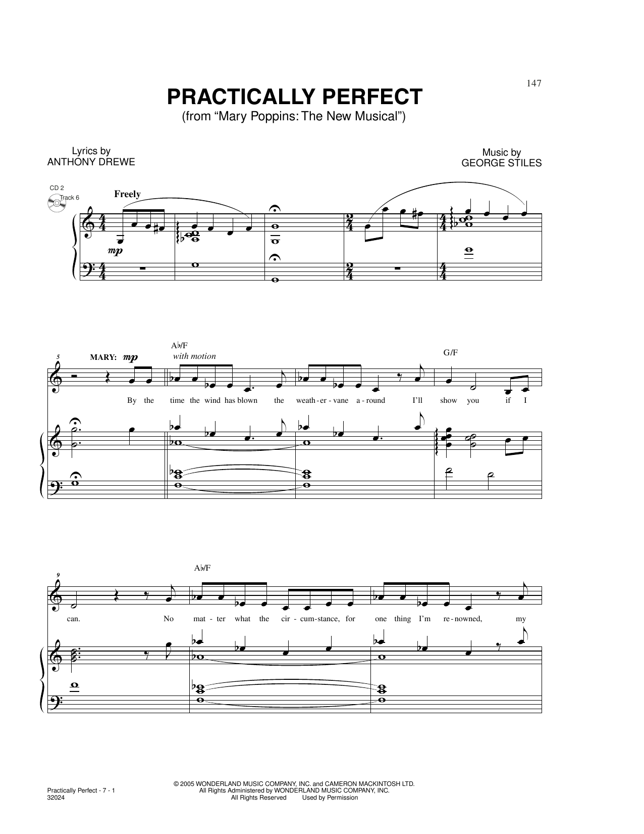 Anthony Drewe Practically Perfect (from Mary Poppins: The New Musical) sheet music notes and chords arranged for Piano & Vocal