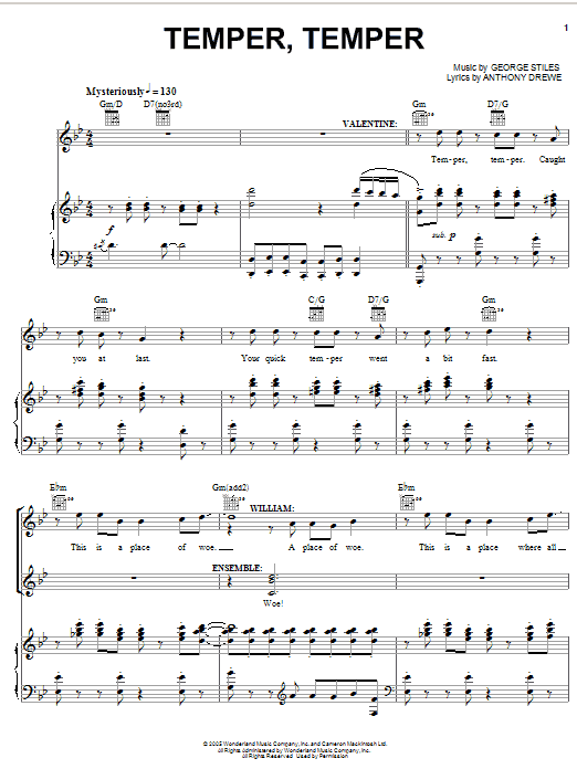 Anthony Drewe Temper, Temper sheet music notes and chords arranged for Easy Piano