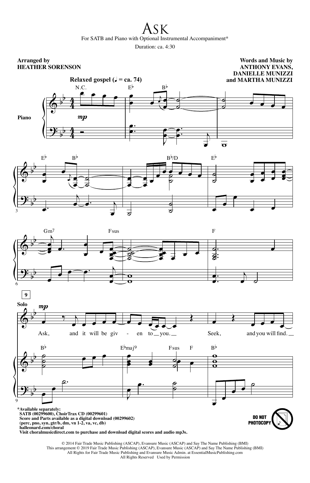 Anthony Evans Ask (arr. Heather Sorenson) sheet music notes and chords arranged for SATB Choir