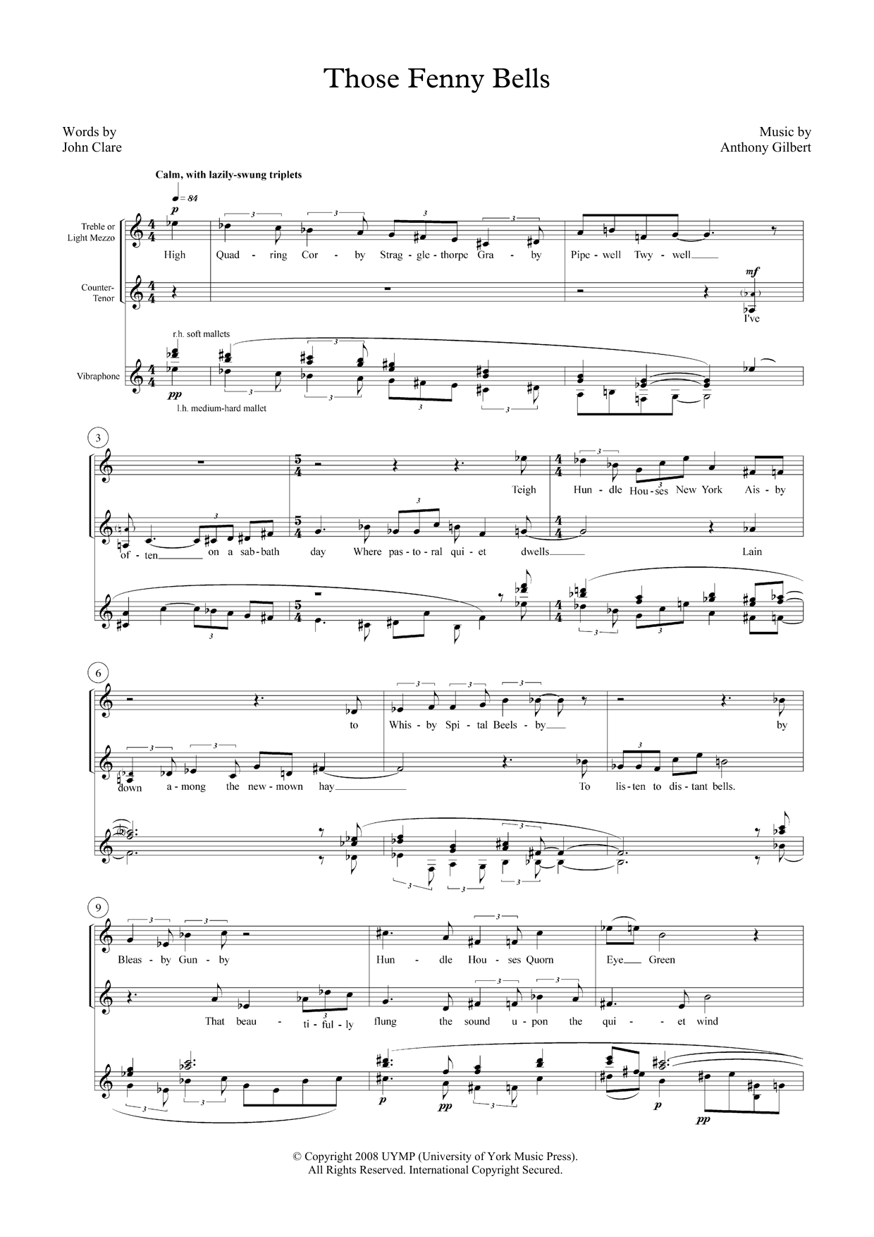 Anthony Gilbert Those Fenny Bells (for mezzo-soprano, counter-tenor and vibraphone) sheet music notes and chords arranged for Piano & Vocal