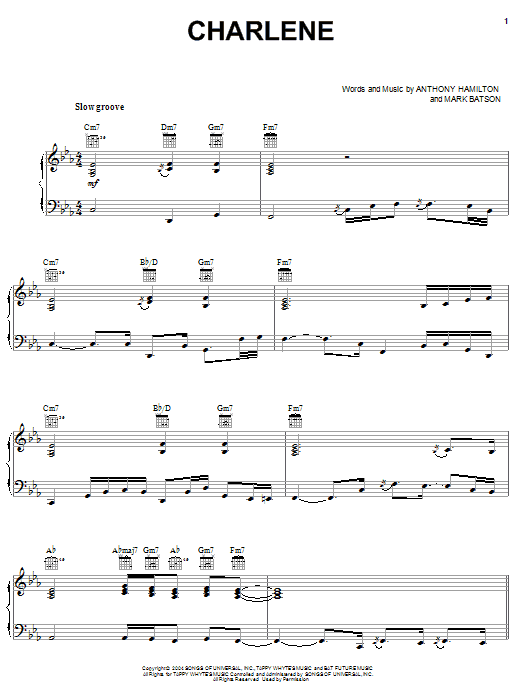 Anthony Hamilton Charlene sheet music notes and chords arranged for Piano, Vocal & Guitar Chords (Right-Hand Melody)