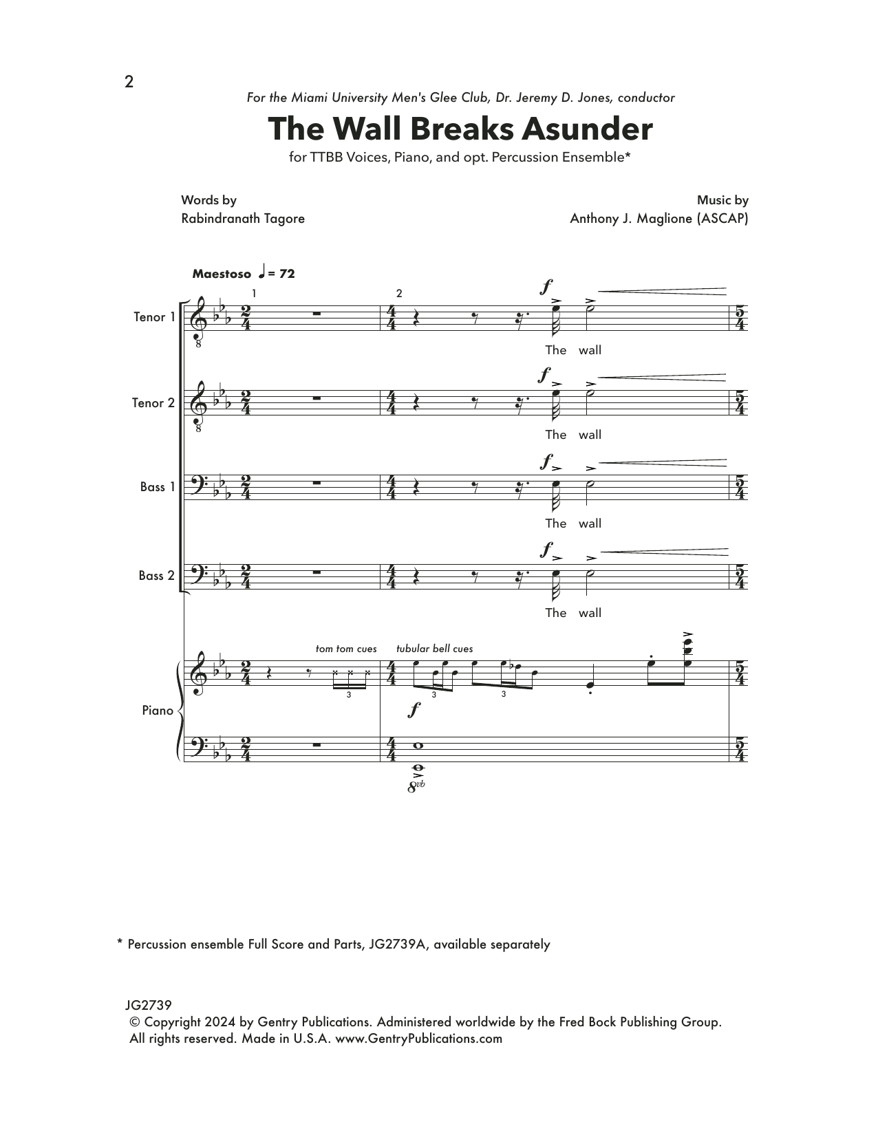 Anthony J. Maglione The Wall Breaks Asunder sheet music notes and chords arranged for TTBB Choir
