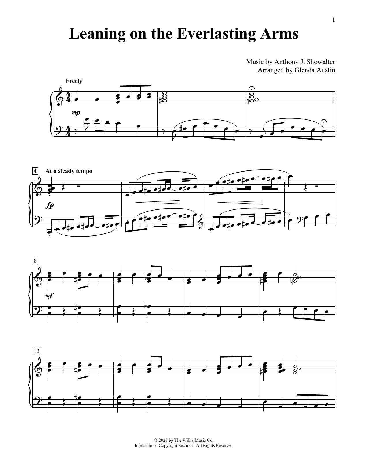 Anthony J. Showalter Leaning On The Everlasting Arms (arr. Glenda Austin) sheet music notes and chords arranged for Educational Piano