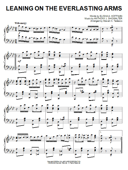 Anthony J. Showalter Leaning On The Everlasting Arms [Ragtime version] sheet music notes and chords arranged for Piano Solo