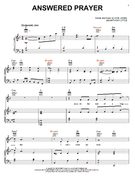 Anthony Little Answered Prayer sheet music notes and chords arranged for Piano, Vocal & Guitar Chords (Right-Hand Melody)