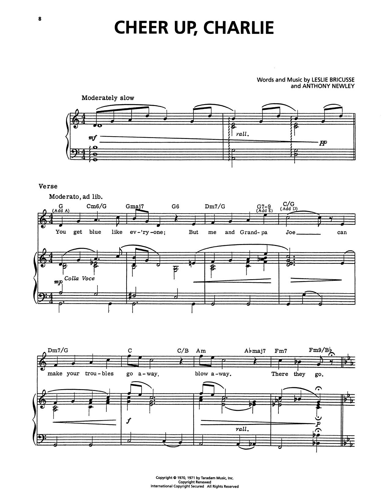 Anthony Newley Cheer Up, Charlie (from Willy Wonka) sheet music notes and chords arranged for Piano, Vocal & Guitar Chords (Right-Hand Melody)