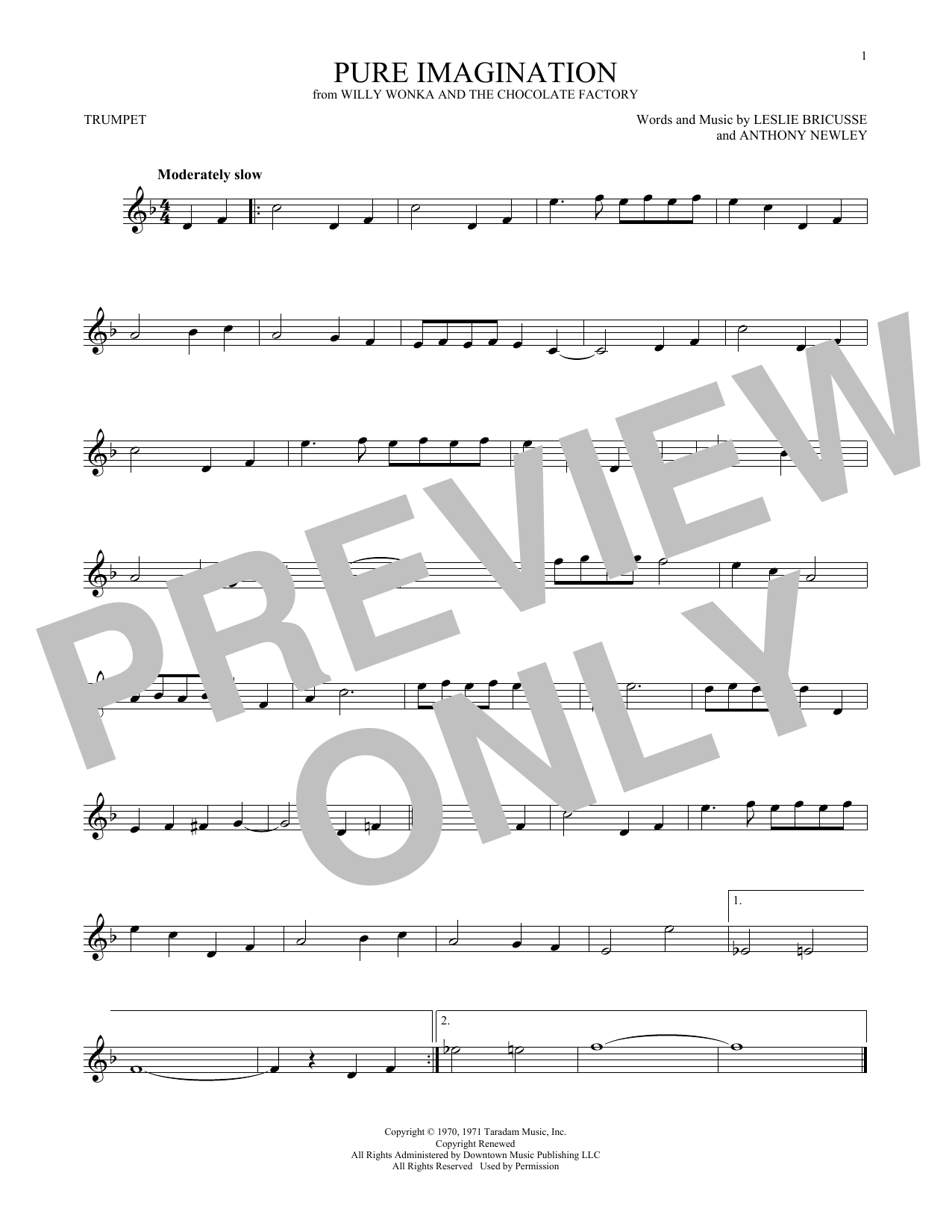 Anthony Newley Pure Imagination sheet music notes and chords arranged for Trumpet Solo