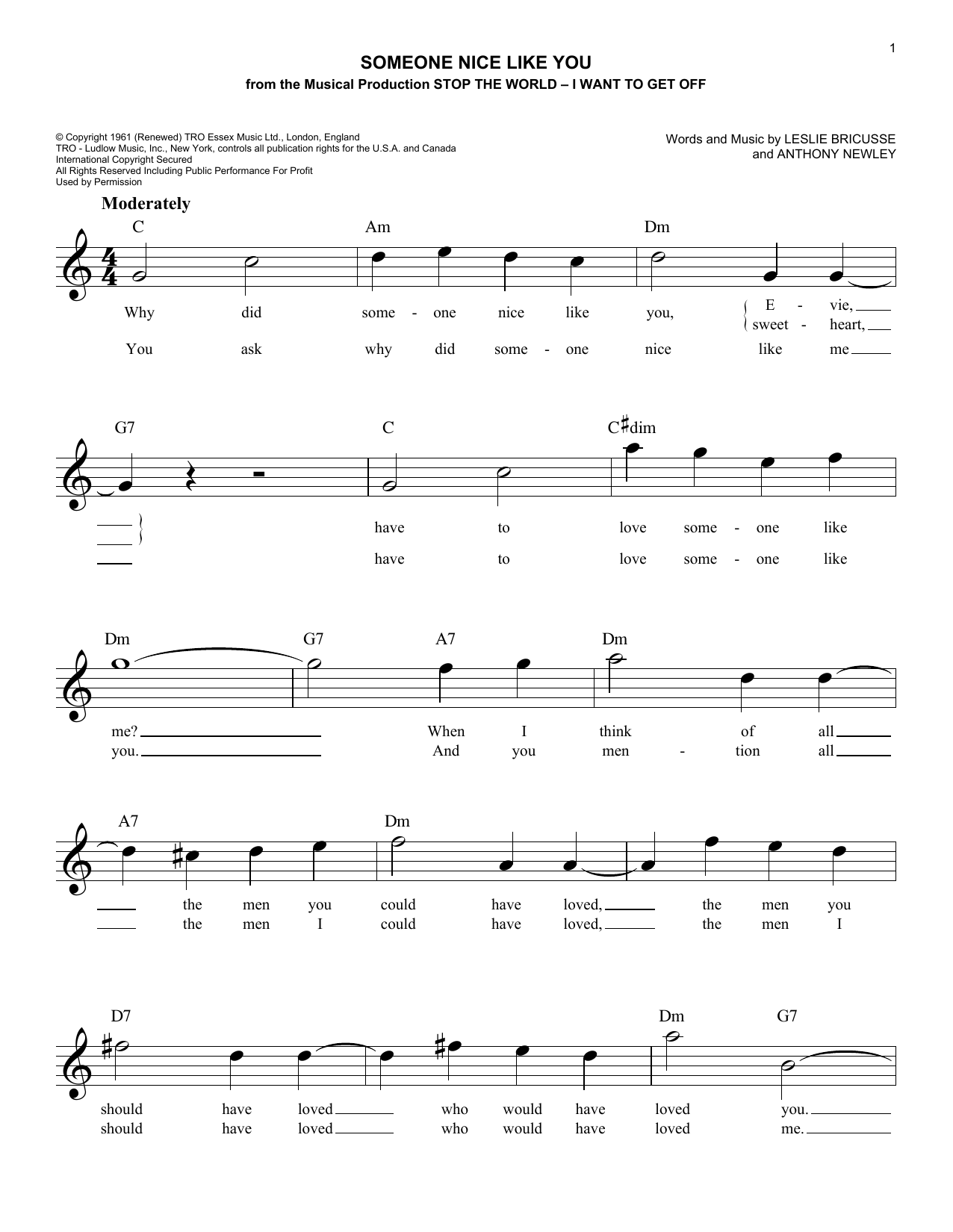 Anthony Newley Someone Nice Like You sheet music notes and chords arranged for Easy Lead Sheet / Fake Book