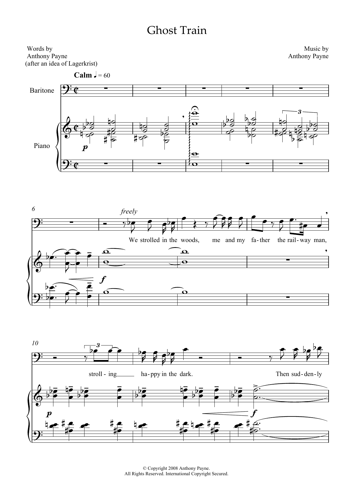 Anthony Payne Ghost Train (for baritone and piano) sheet music notes and chords arranged for Piano & Vocal