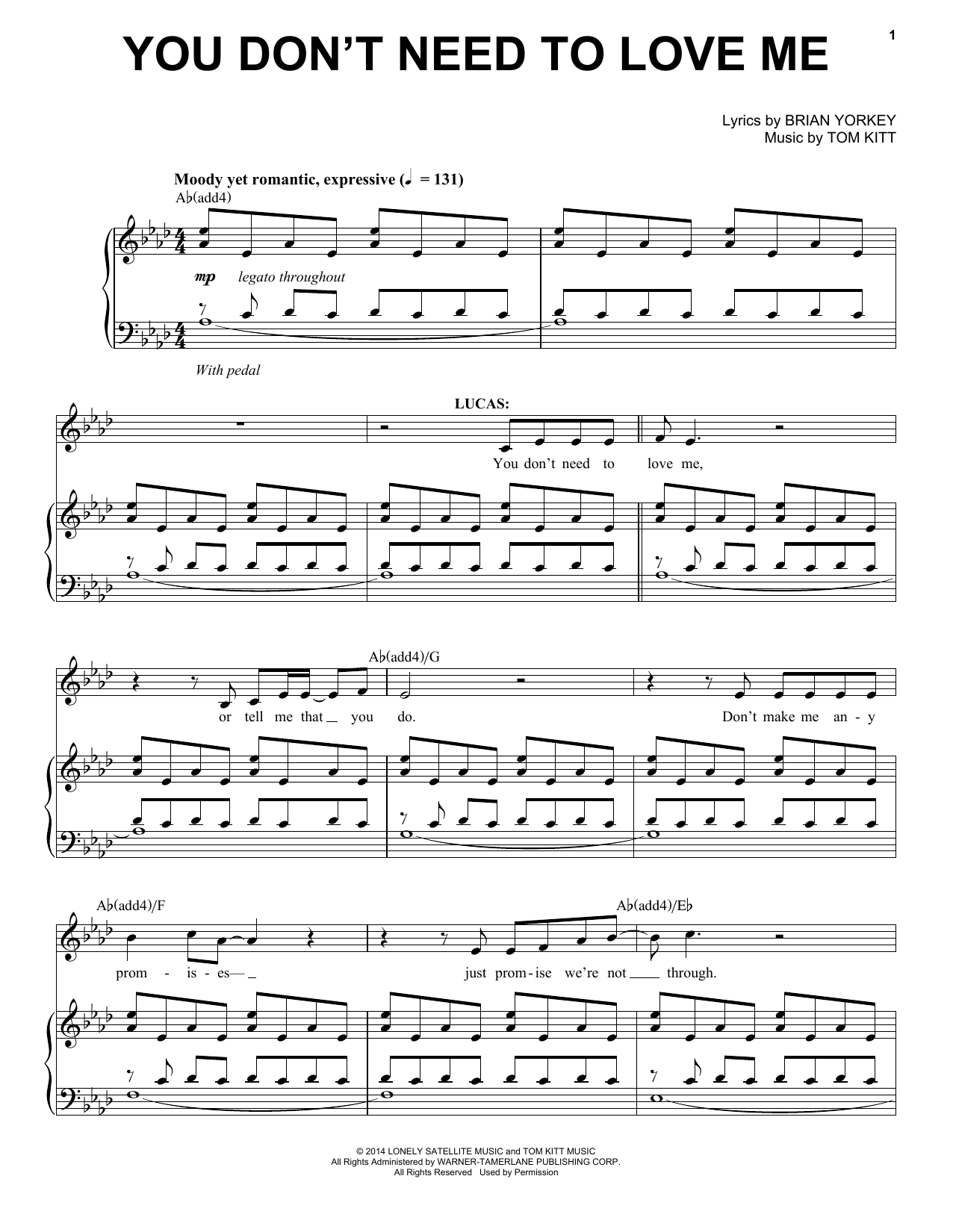 Anthony Rapp You Don't Need To Love Me (from If/Then: A New Musical) sheet music notes and chords arranged for Piano & Vocal