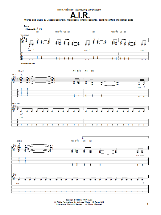 Anthrax A.I.R. sheet music notes and chords arranged for Guitar Tab