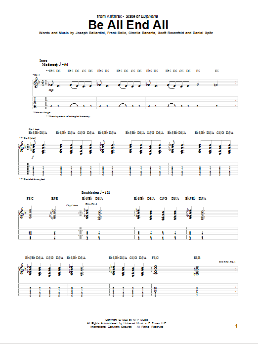 Anthrax Be All End All sheet music notes and chords arranged for Guitar Tab