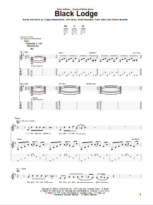 Anthrax Black Lodge sheet music notes and chords arranged for Guitar Tab
