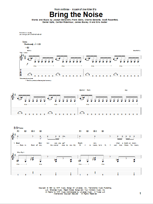 Anthrax Bring The Noise sheet music notes and chords arranged for Guitar Tab