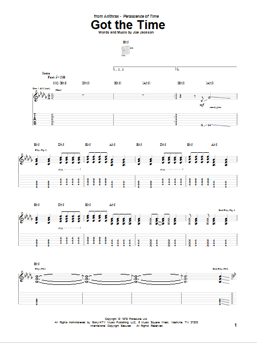 Anthrax Got The Time sheet music notes and chords arranged for Guitar Tab