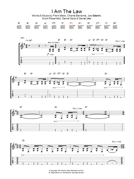 Anthrax I Am The Law sheet music notes and chords arranged for Guitar Tab