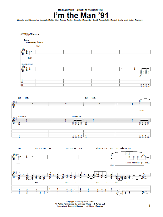Anthrax I'm The Man '91 sheet music notes and chords arranged for Guitar Tab
