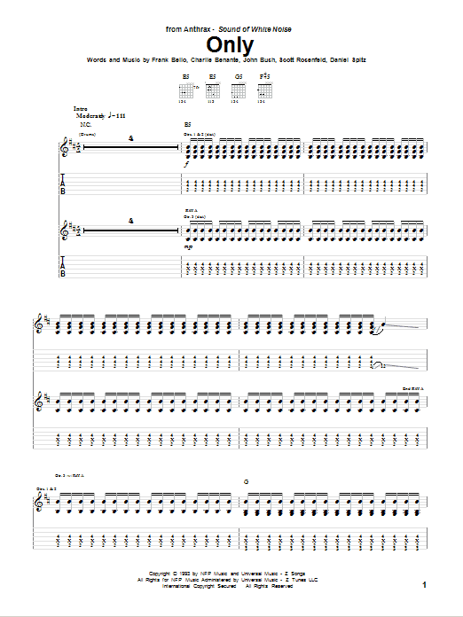 Anthrax Only sheet music notes and chords arranged for Guitar Tab