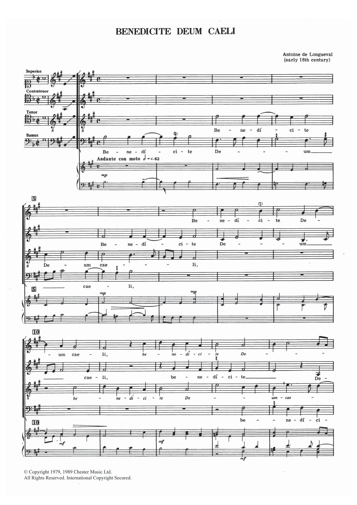 Antoine de Longueval Benedicte Deum Caeli sheet music notes and chords arranged for Choir