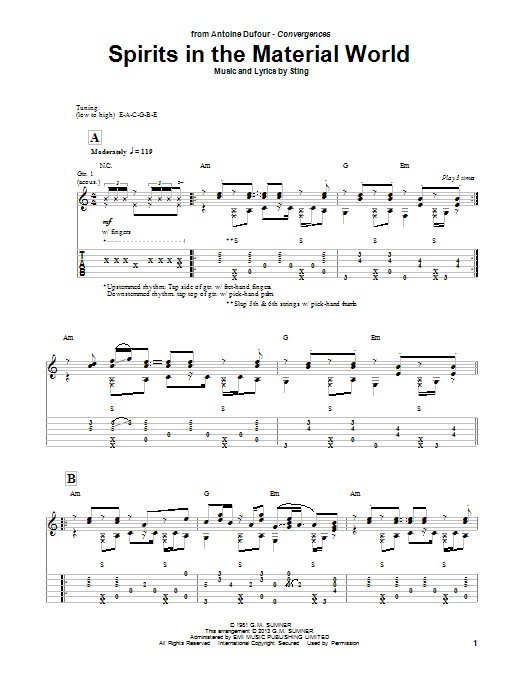Antoine Dufour Spirits In The Material World sheet music notes and chords arranged for Solo Guitar