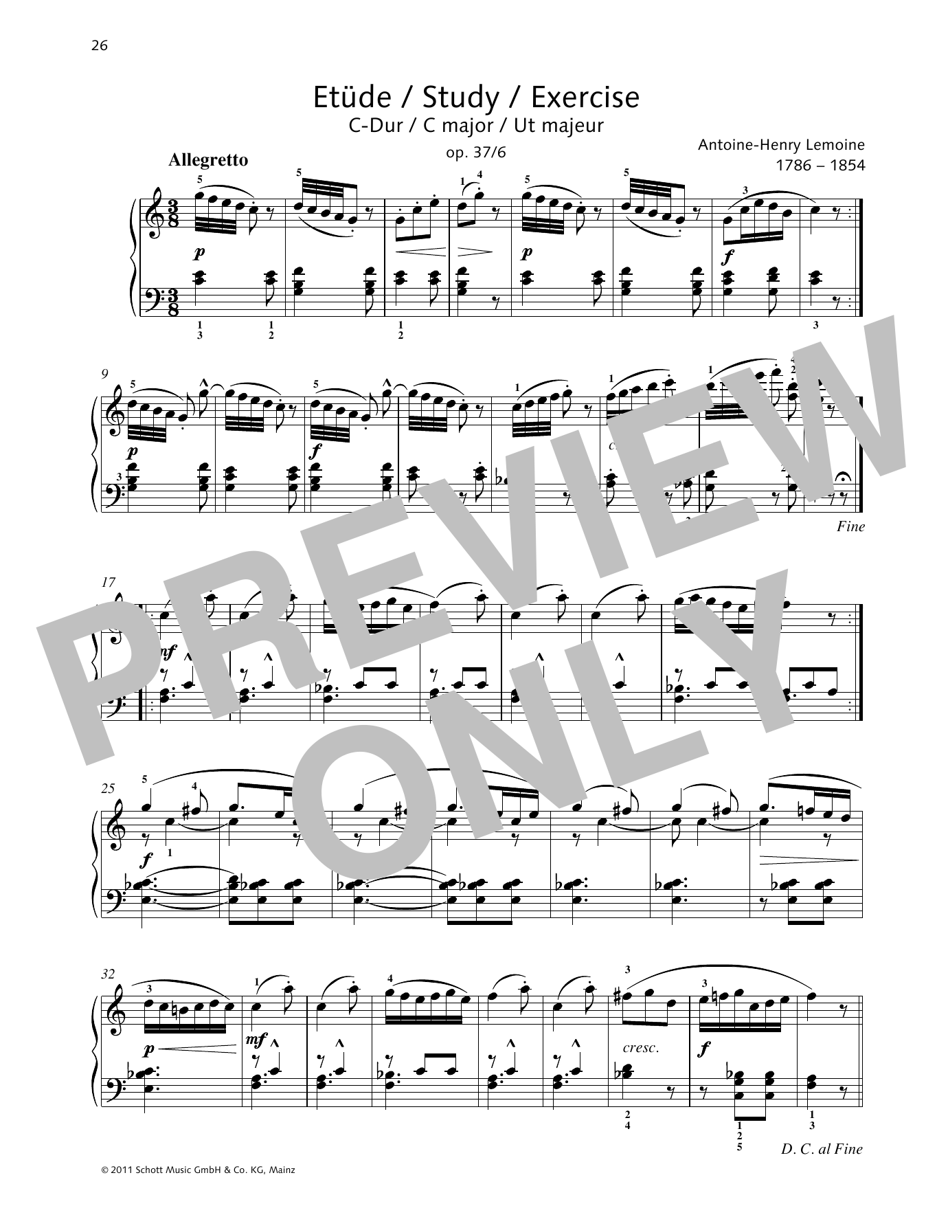 Antoine-Henry Lemoine Study C major sheet music notes and chords arranged for Piano Solo