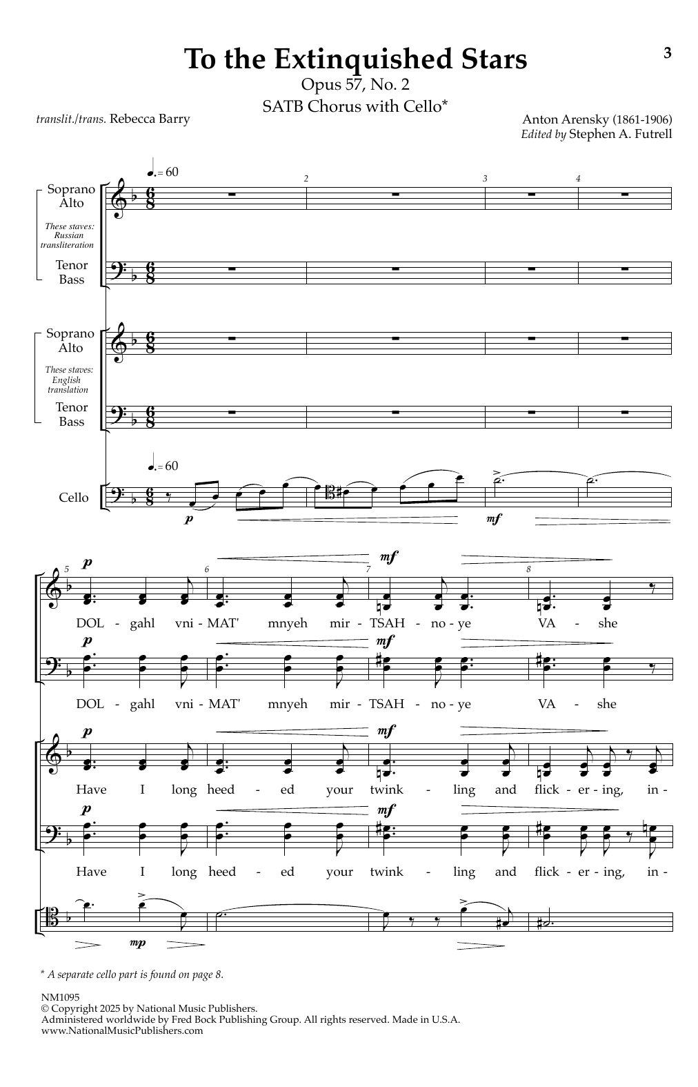 Anton Arensky To The Extinguished Stars sheet music notes and chords arranged for SATB Choir