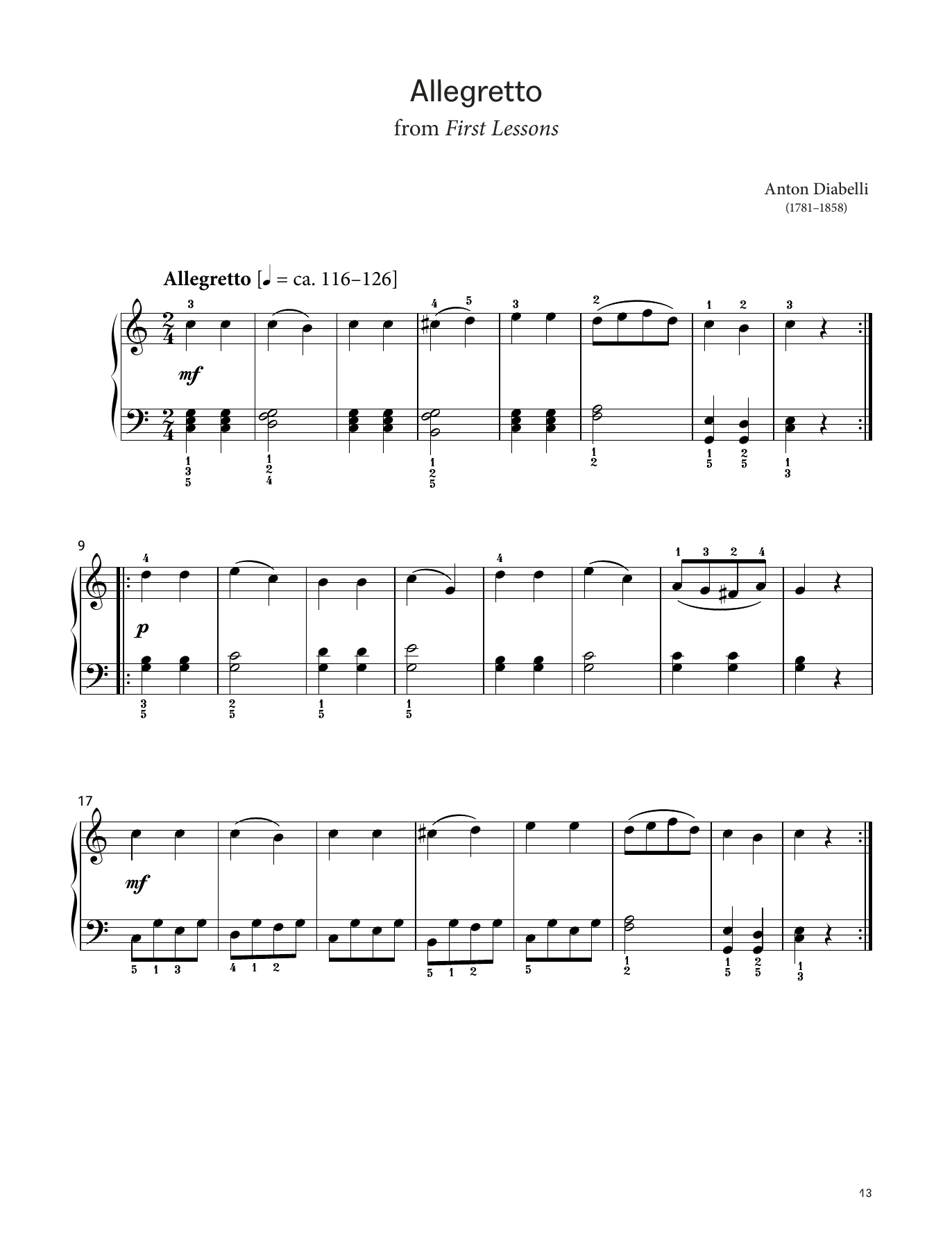 Anton Diabelli Allegretto, Op 125. No. 3 (LCME Piano 2018 Grade 1 List A) sheet music notes and chords arranged for Piano Solo