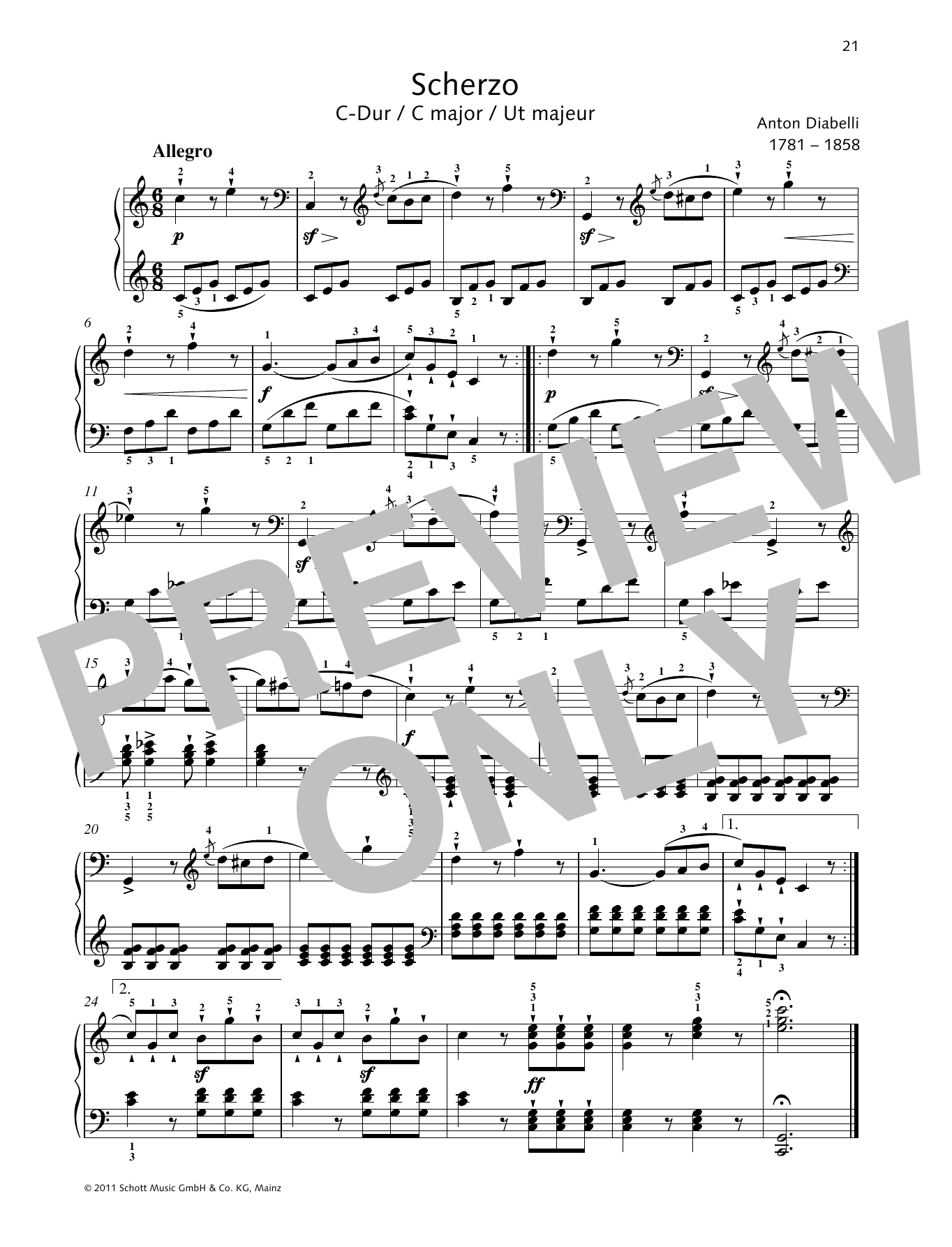 Anton Diabelli Scherzo C major sheet music notes and chords arranged for Piano Solo