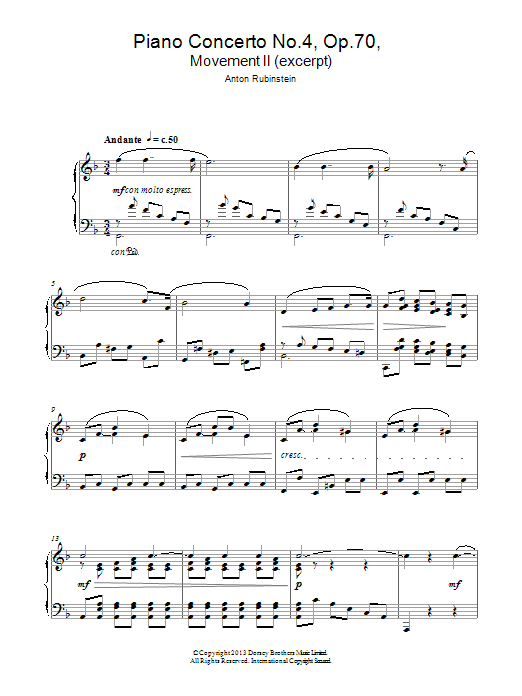 Anton Rubenstein Themes From 'Piano Concerto No.4 Op. 70 In D Minor' sheet music notes and chords arranged for Piano Solo