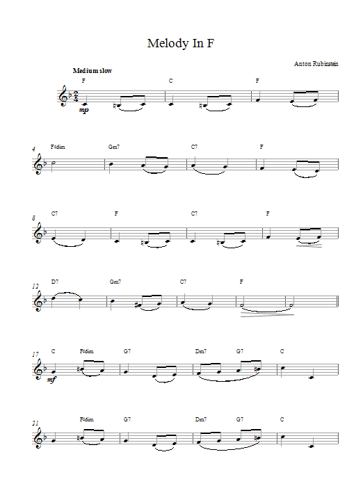Anton Rubinstein Melody In F sheet music notes and chords arranged for Viola Solo