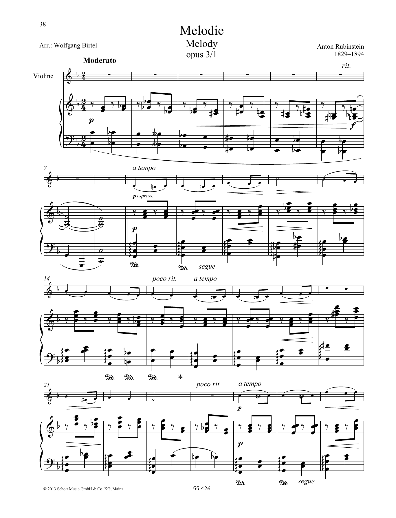 Anton Rubinstein Melody sheet music notes and chords arranged for Woodwind Solo