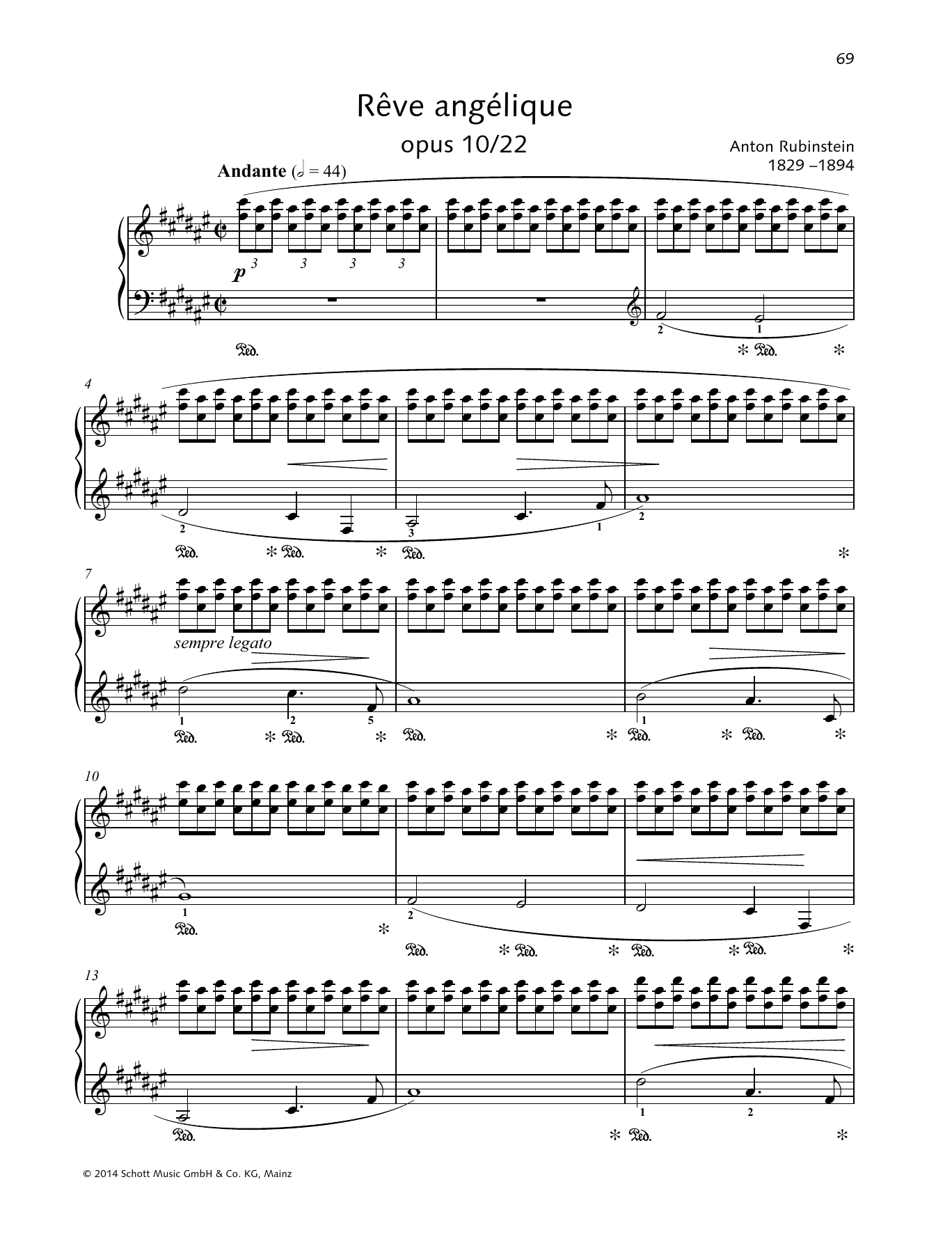 Anton Rubinstein Rêve angélique sheet music notes and chords arranged for Piano Solo