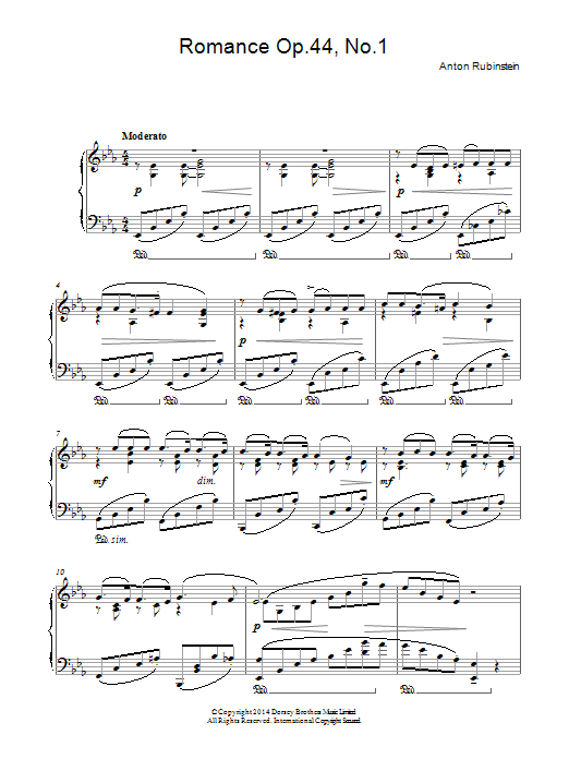 Anton Rubinstein Romance, Op.44 No. 1 sheet music notes and chords arranged for Piano Solo