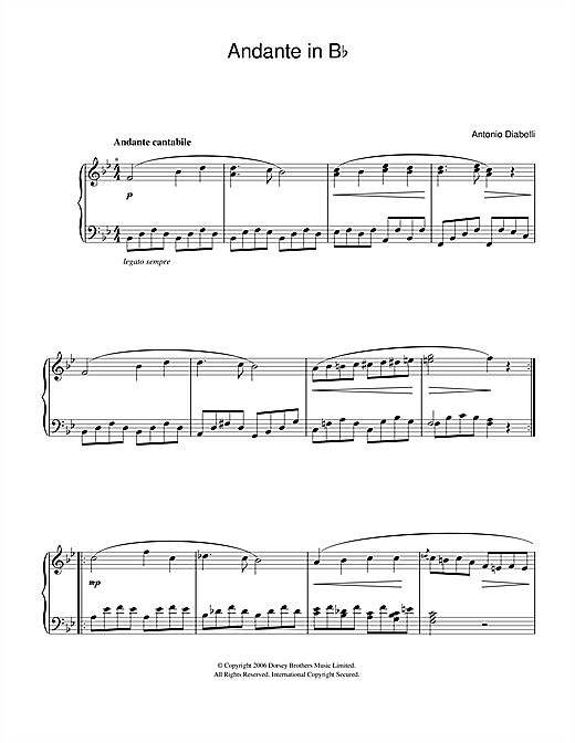 Anton Diabelli Andante In B Flat sheet music notes and chords arranged for Beginner Piano
