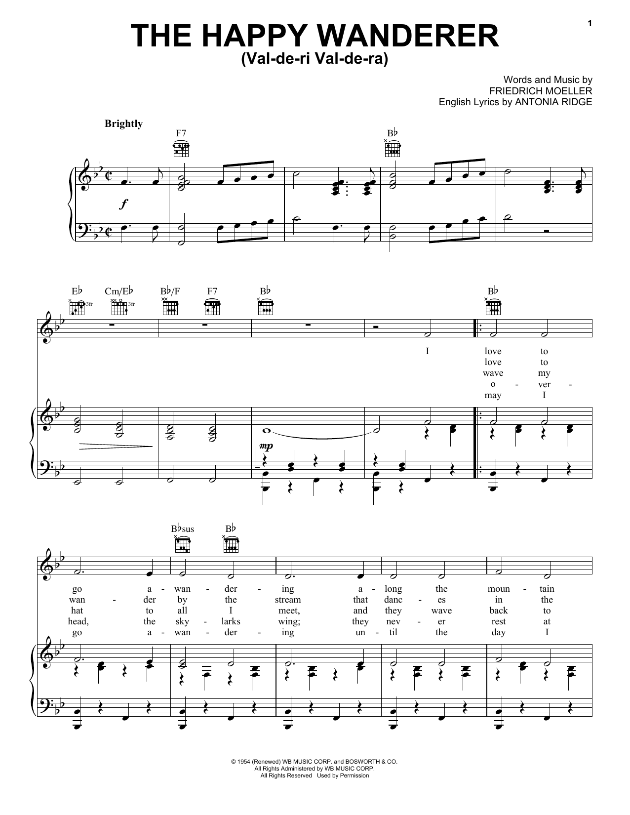 Antonia Ridge The Happy Wanderer (Val-de-ri Val-de-ra) sheet music notes and chords arranged for Piano, Vocal & Guitar Chords (Right-Hand Melody)