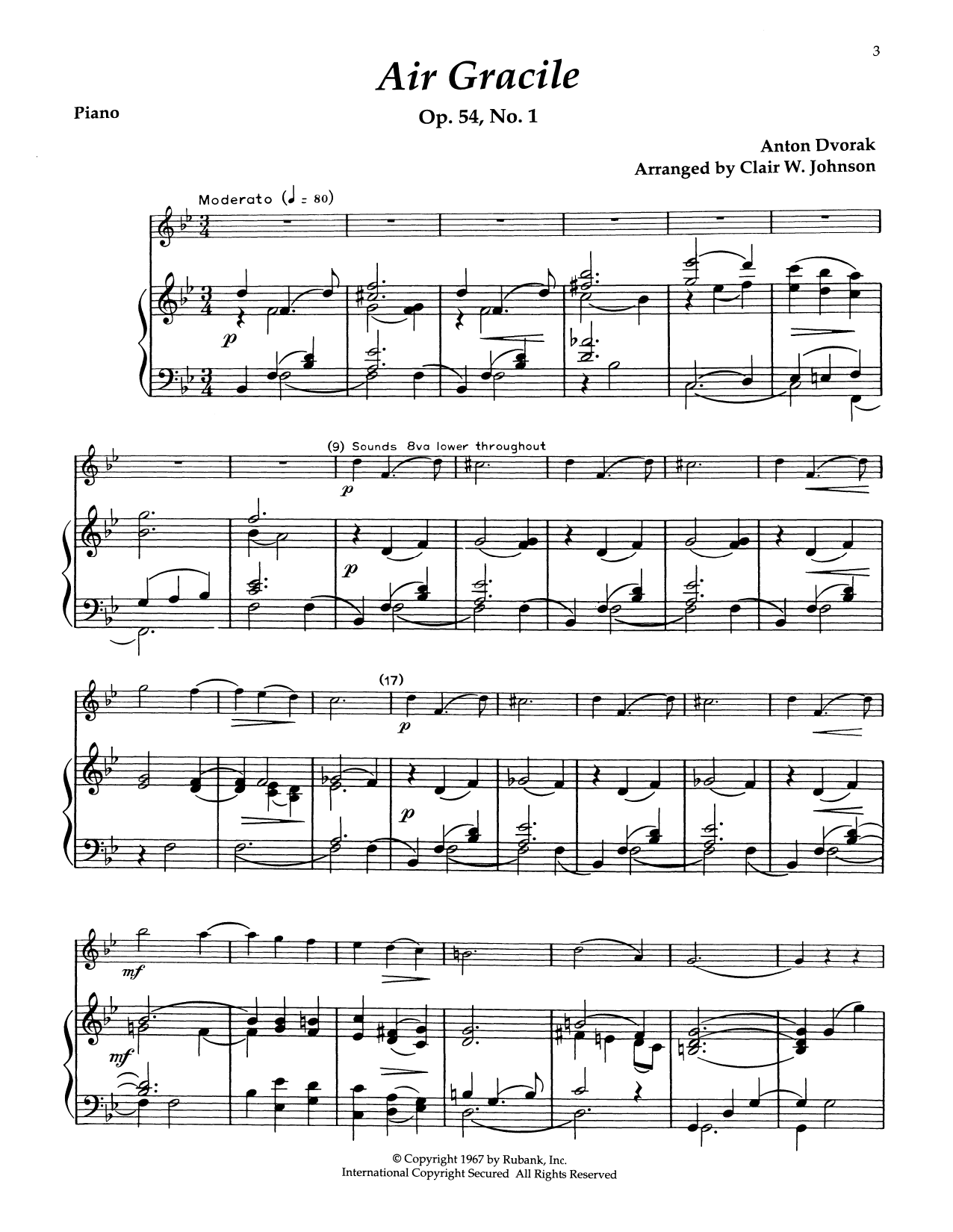 Antonin Dvorak Air Gracile sheet music notes and chords arranged for Alto Sax and Piano