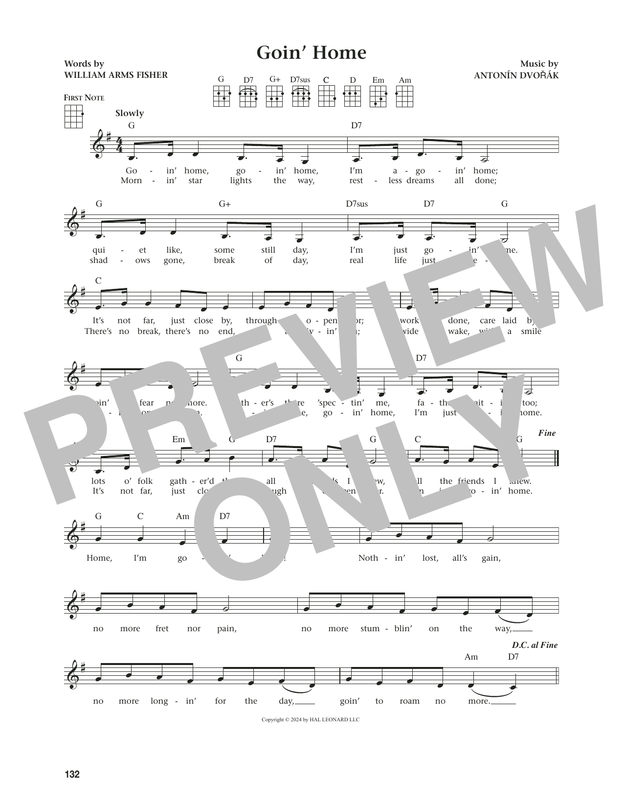 Antonin Dvorak Goin' Home (from The Daily Ukulele) (arr. Jim Beloff) sheet music notes and chords arranged for Ukulele