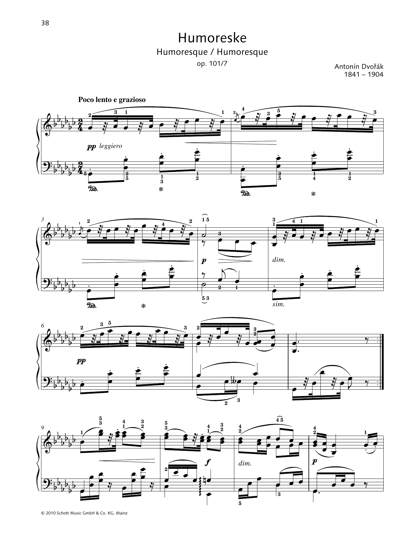 Antonín Dvorák Humoreske sheet music notes and chords arranged for Piano Solo