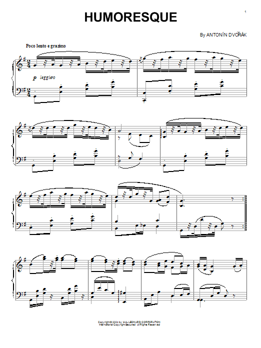 Antonin Dvorak Humoresque sheet music notes and chords arranged for Piano Solo