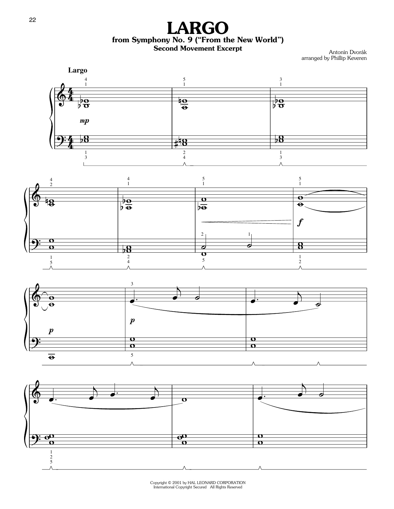 Antonin Dvorak Largo (arr. Phillip Keveren) sheet music notes and chords arranged for Easy Piano