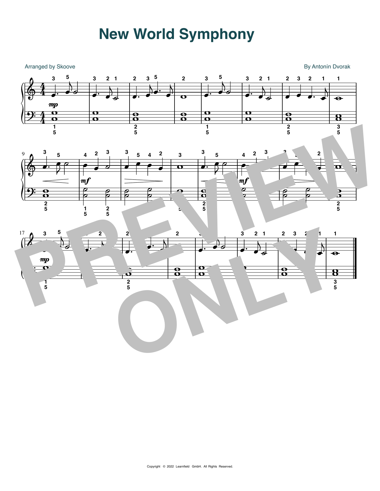 Antonin Dvorak New World Symphony (arr. Skoove) sheet music notes and chords arranged for Beginner Piano (Abridged)