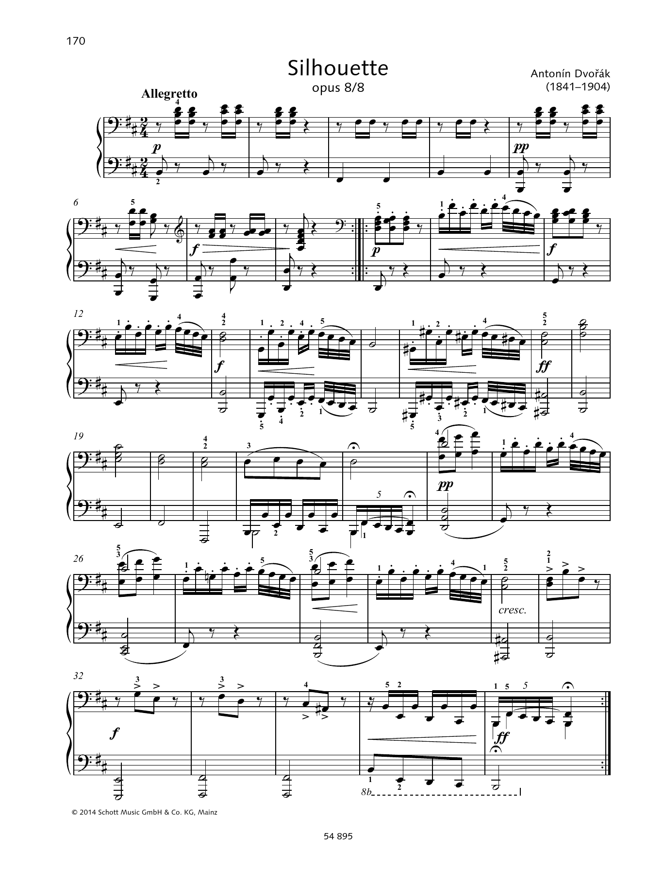 Antonín Dvorák Silhouette sheet music notes and chords arranged for Piano Duet