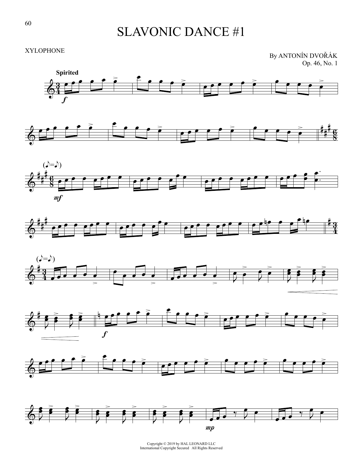 Antonin Dvorak Slavonic Dance No. 1 sheet music notes and chords arranged for Xylophone Solo