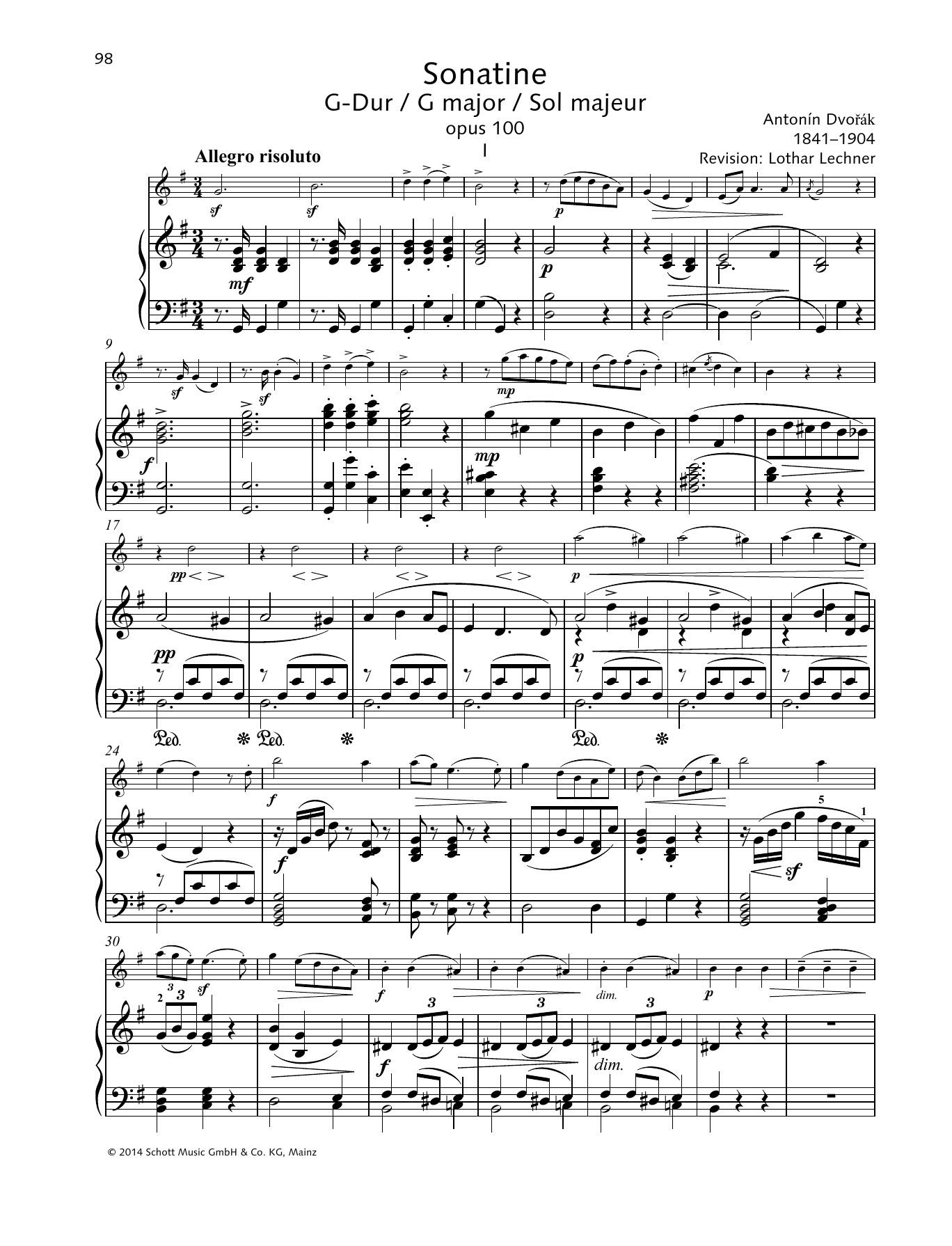Antonín Dvorák Sonatina G Major sheet music notes and chords arranged for String Solo